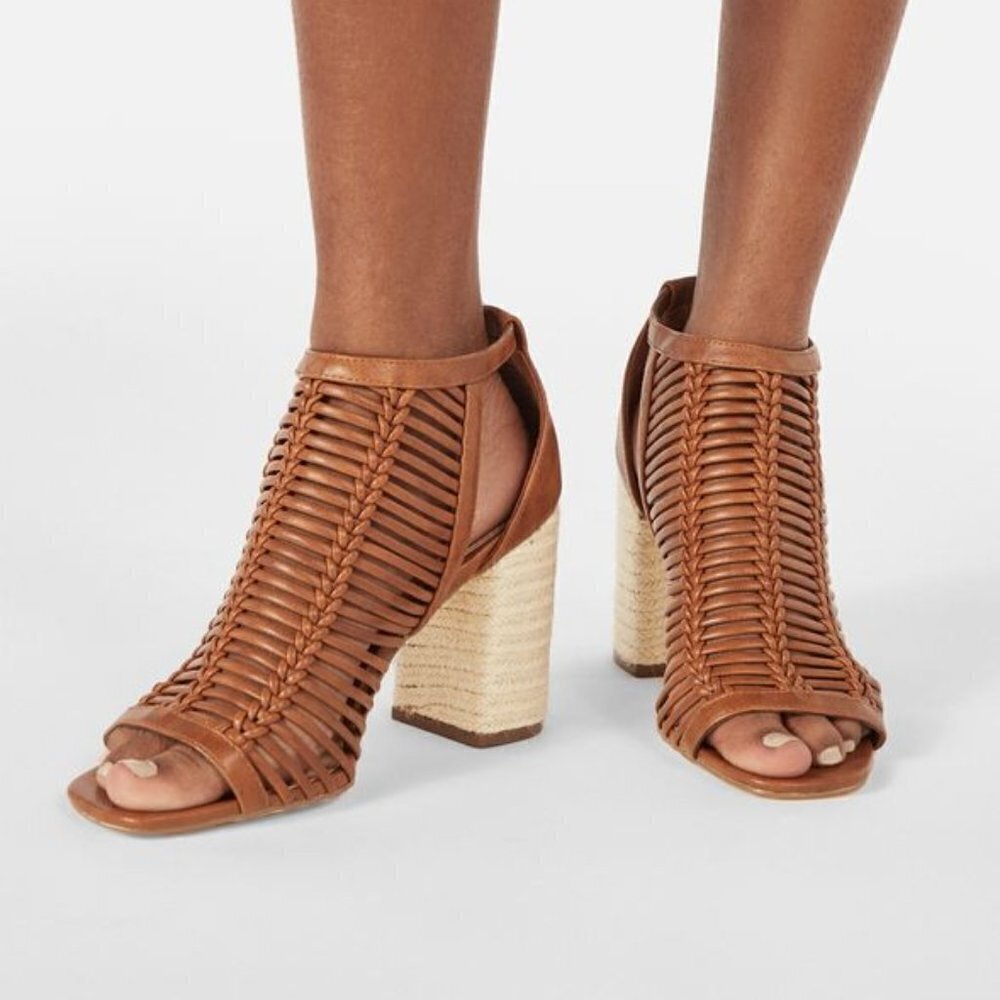 JUSTFAB  Woven Wanderlust Heeled Sandal 8 NEW